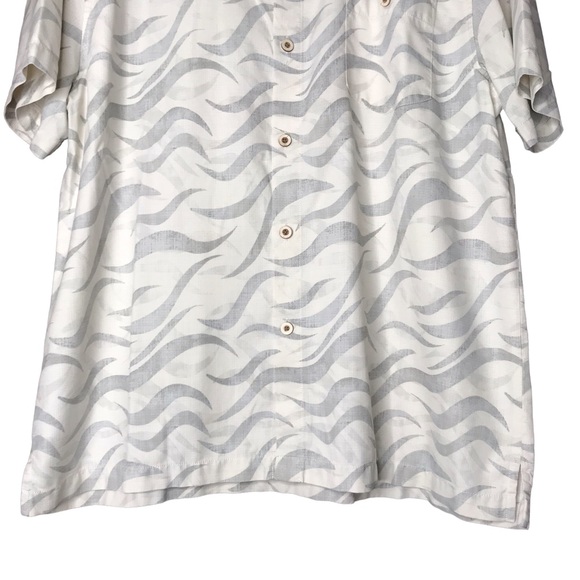 Tommy Bahama Camp Shirt Silk Blend Short Sleeve Wavy Pattern Cream Grey Men’s XL - Picture 6 of 13